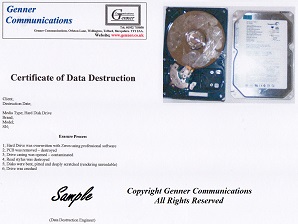 Dudley Hard Disk Drive data destruction certificate
